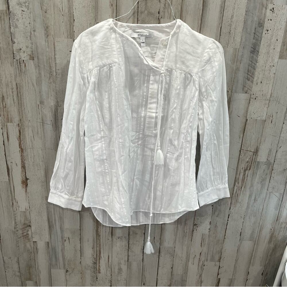10‎ Crosby Derek Lam White Blouse Tassel Tie Beach 100% Cotton